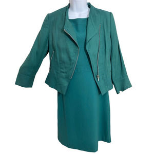 NWT White House Black Market Green Jewel Seam Shift Dress With Jacket Sz 4 Moto